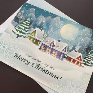 Christmas‎ Night at the Cottage Family Holiday Greeting Card with Envelope